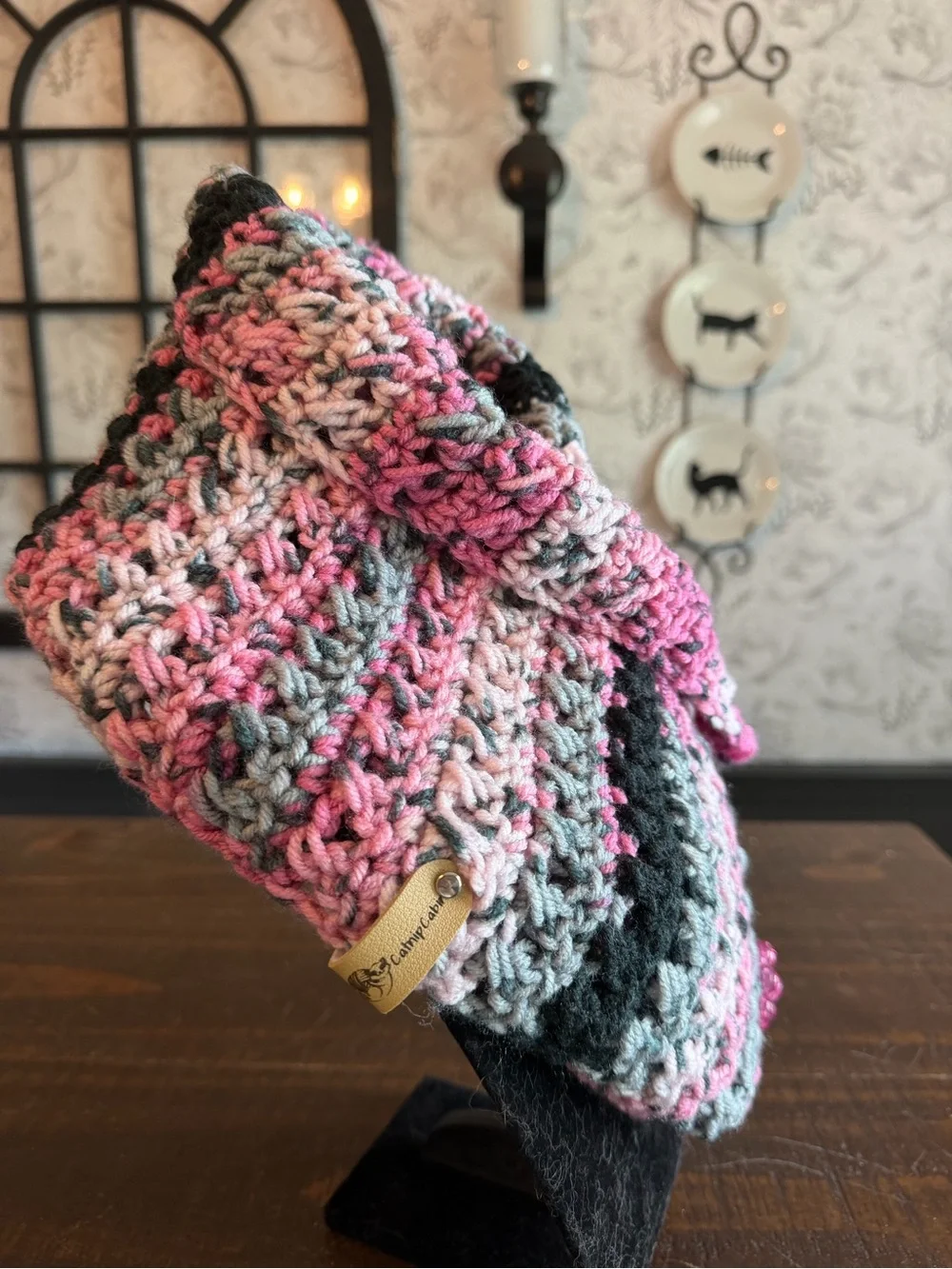 Handcrafted Pink & Gray Crochet Cowl NWOT